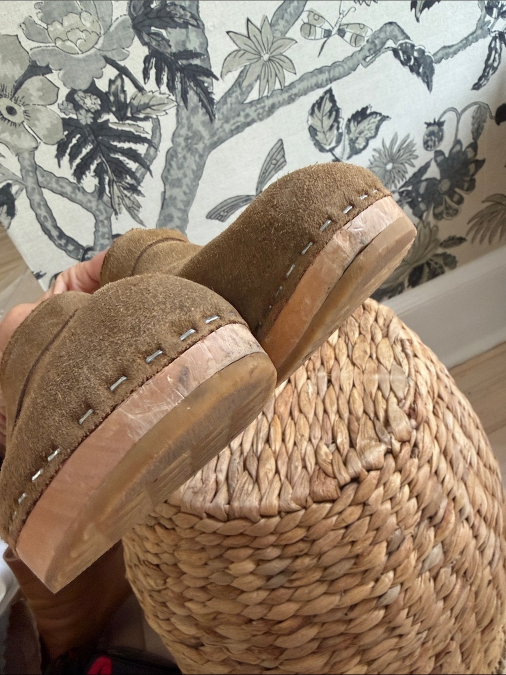 Swedish Hasbeens Olive Suede Clog Moleskin Inset - Picture 6 of 8
